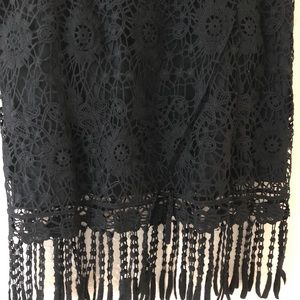 Crochet black midi skirt with bottom fringes